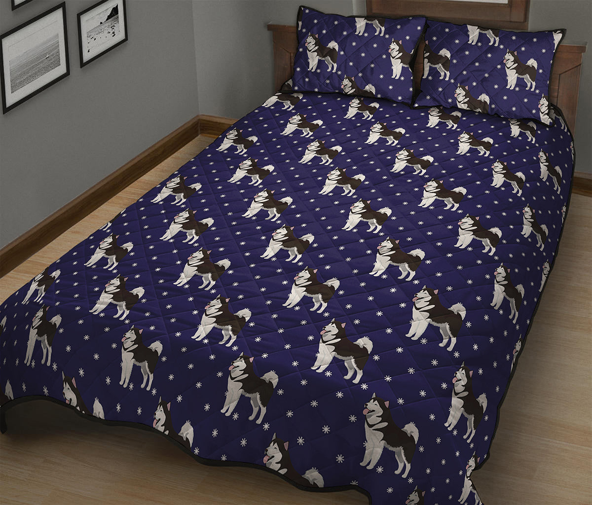 Alaskan Malamute Pattern Print Quilt Bed Set