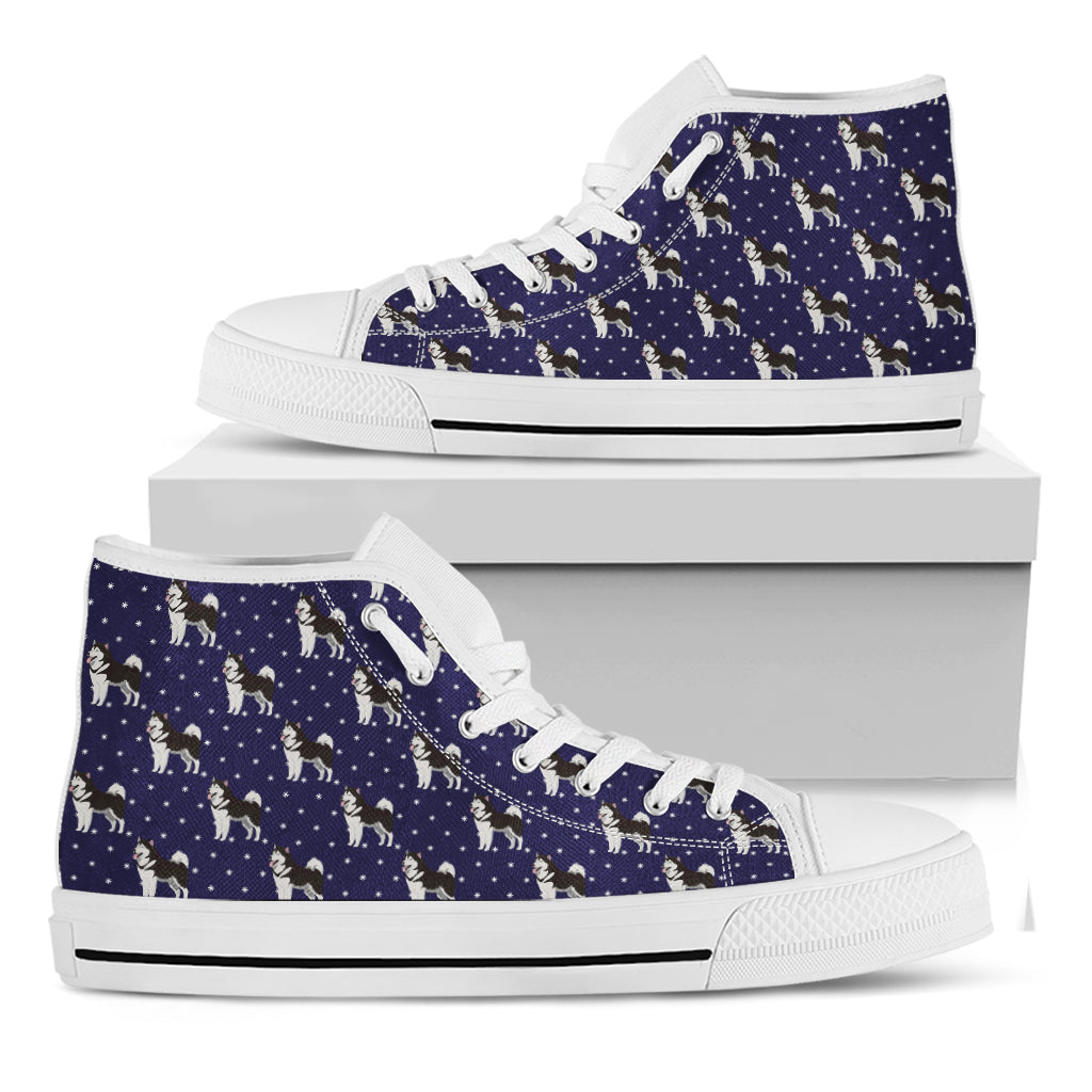 Alaskan Malamute Pattern Print White High Top Shoes