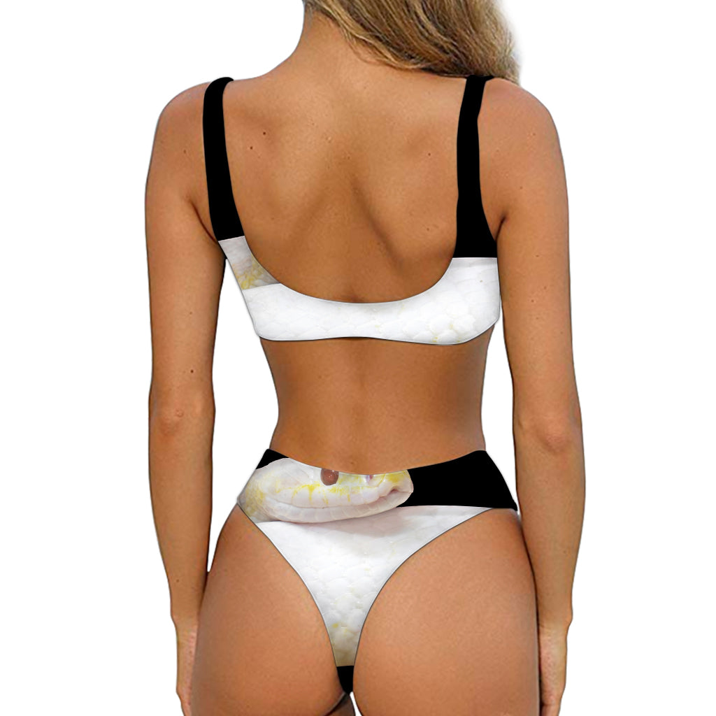 Albino Snake Print Front Bow Tie Bikini