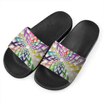 All Cancer Awareness Mandala Print Black Slide Sandals