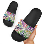 All Cancer Awareness Mandala Print Black Slide Sandals