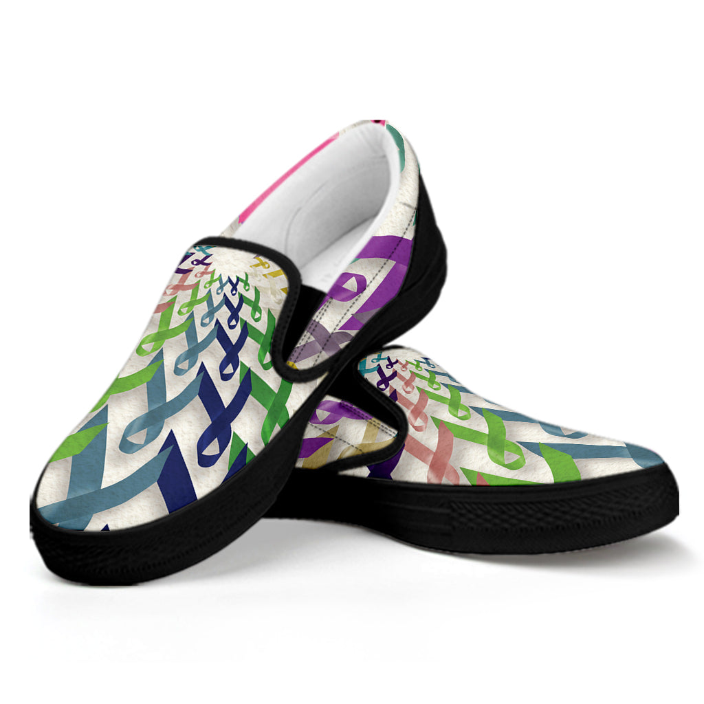 All Cancer Awareness Mandala Print Black Slip On Shoes