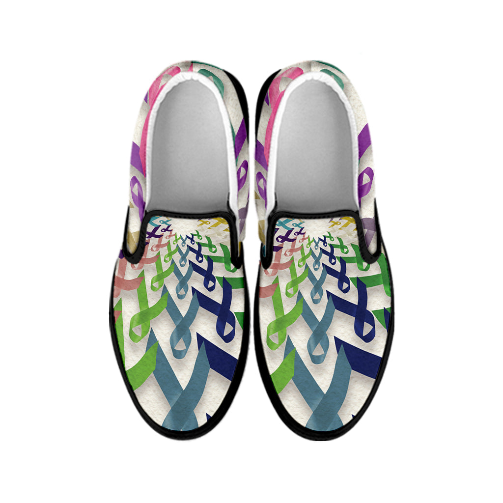 All Cancer Awareness Mandala Print Black Slip On Shoes