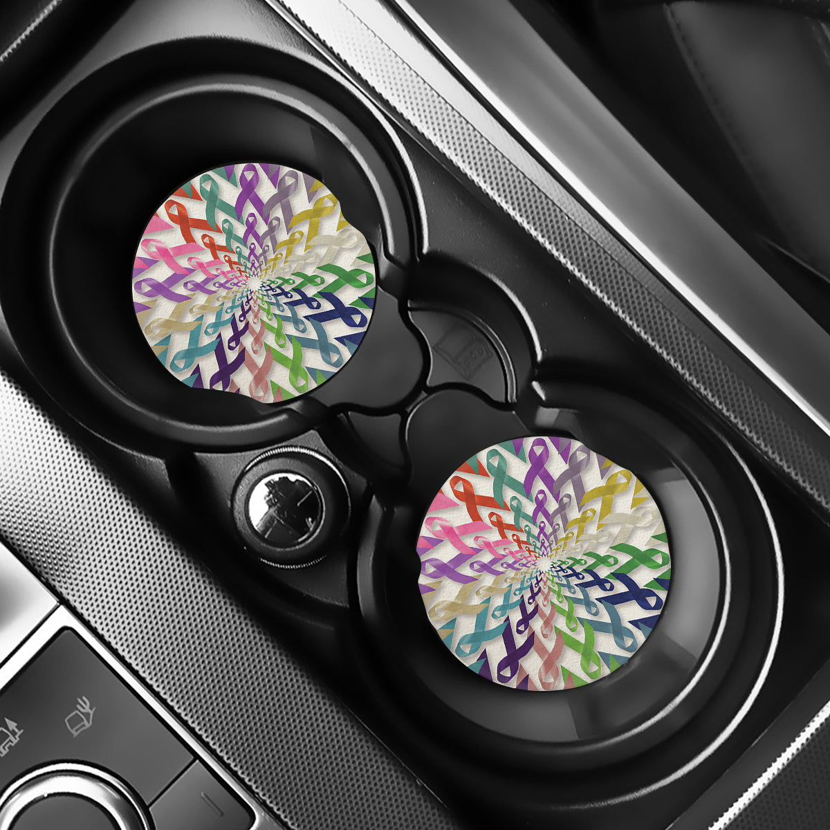 All Cancer Awareness Mandala Print Car Coasters