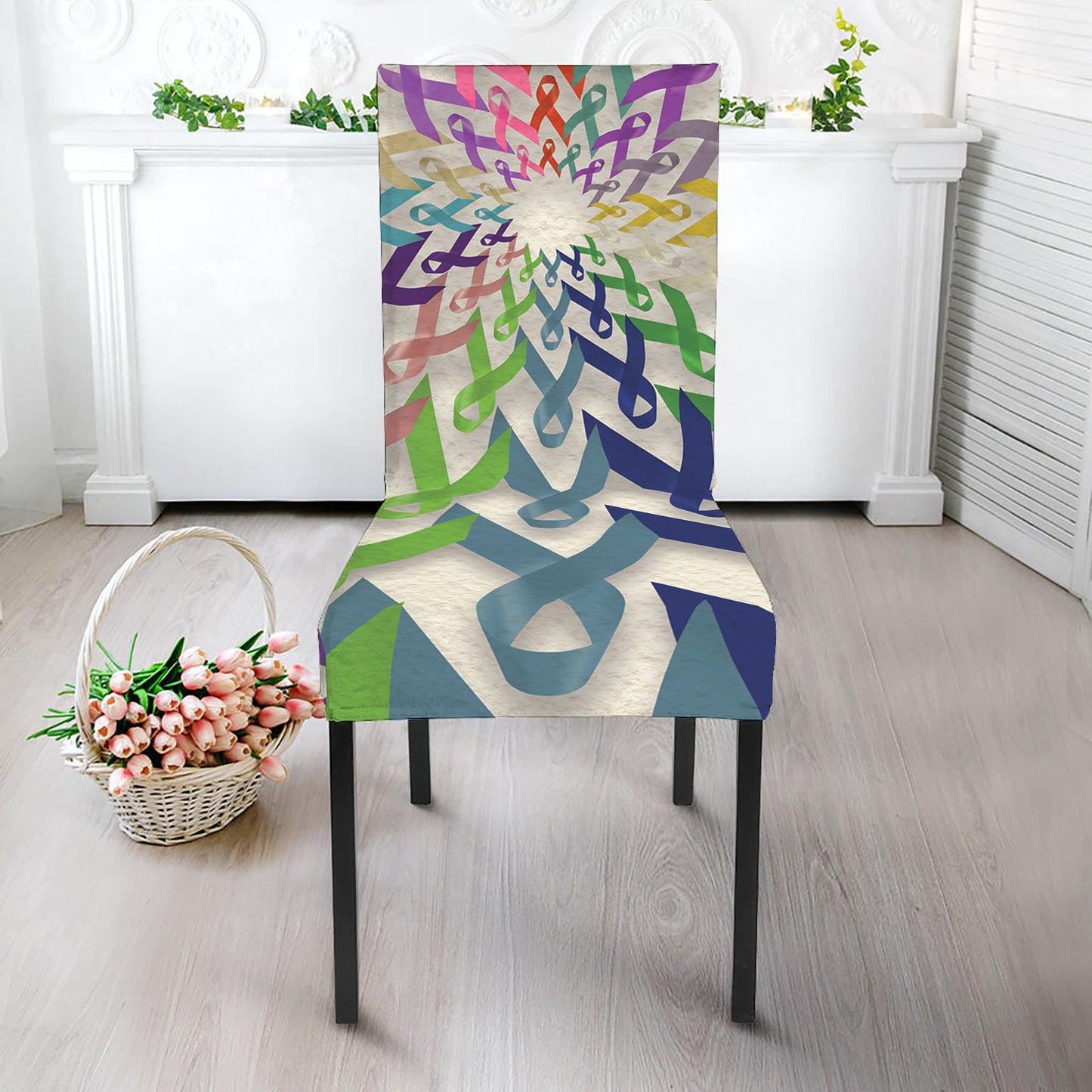 All Cancer Awareness Mandala Print Dining Chair Slipcover