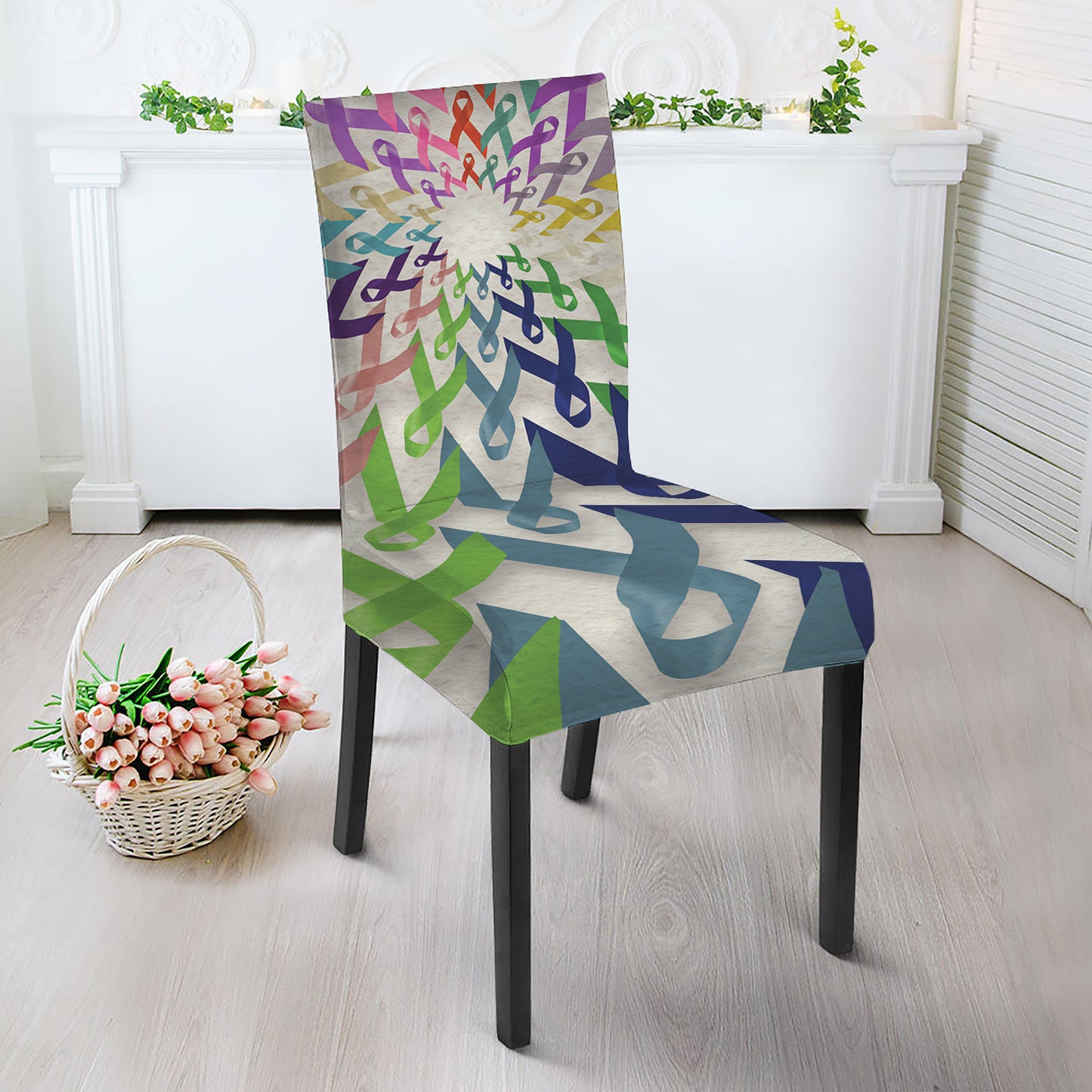 All Cancer Awareness Mandala Print Dining Chair Slipcover