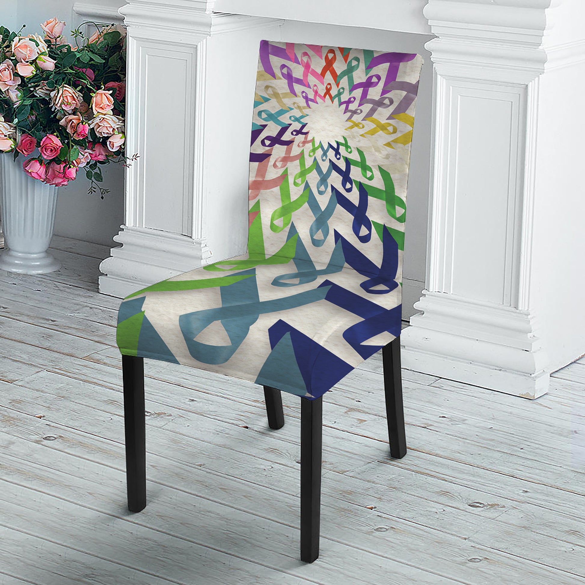 All Cancer Awareness Mandala Print Dining Chair Slipcover