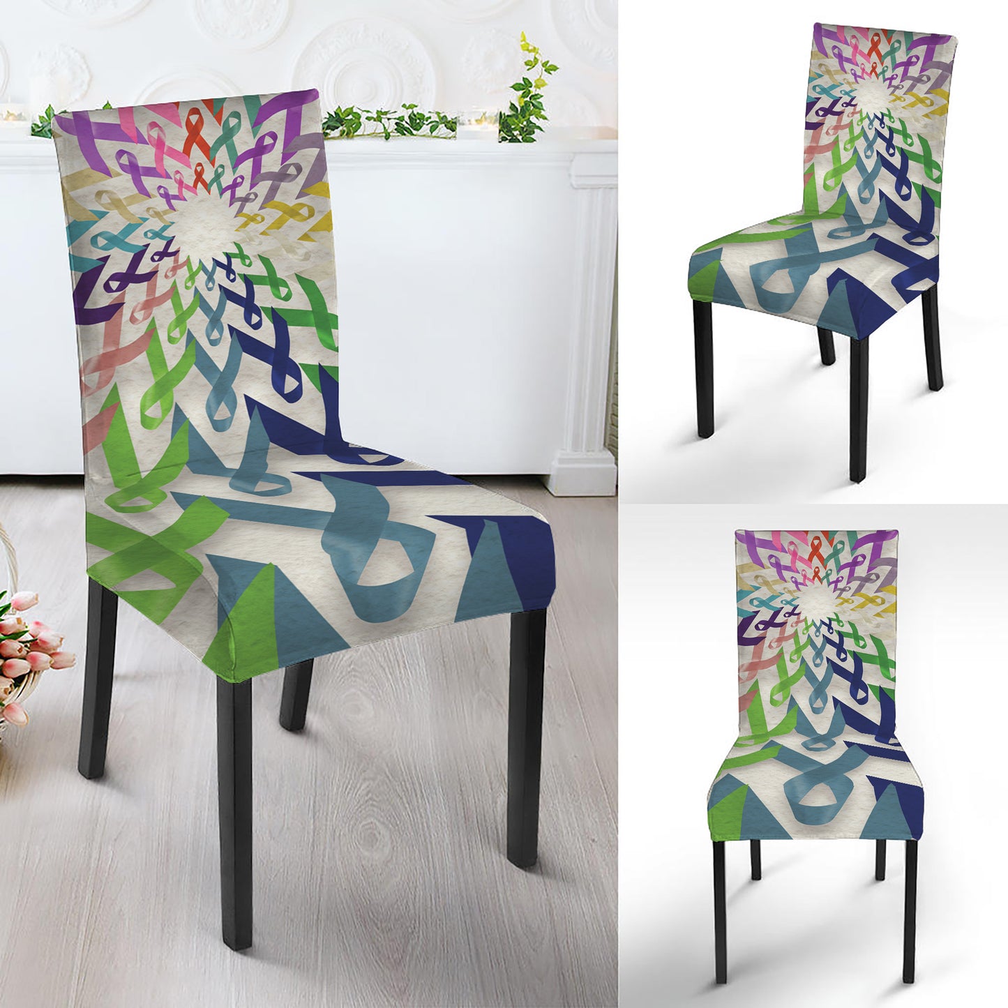 All Cancer Awareness Mandala Print Dining Chair Slipcover