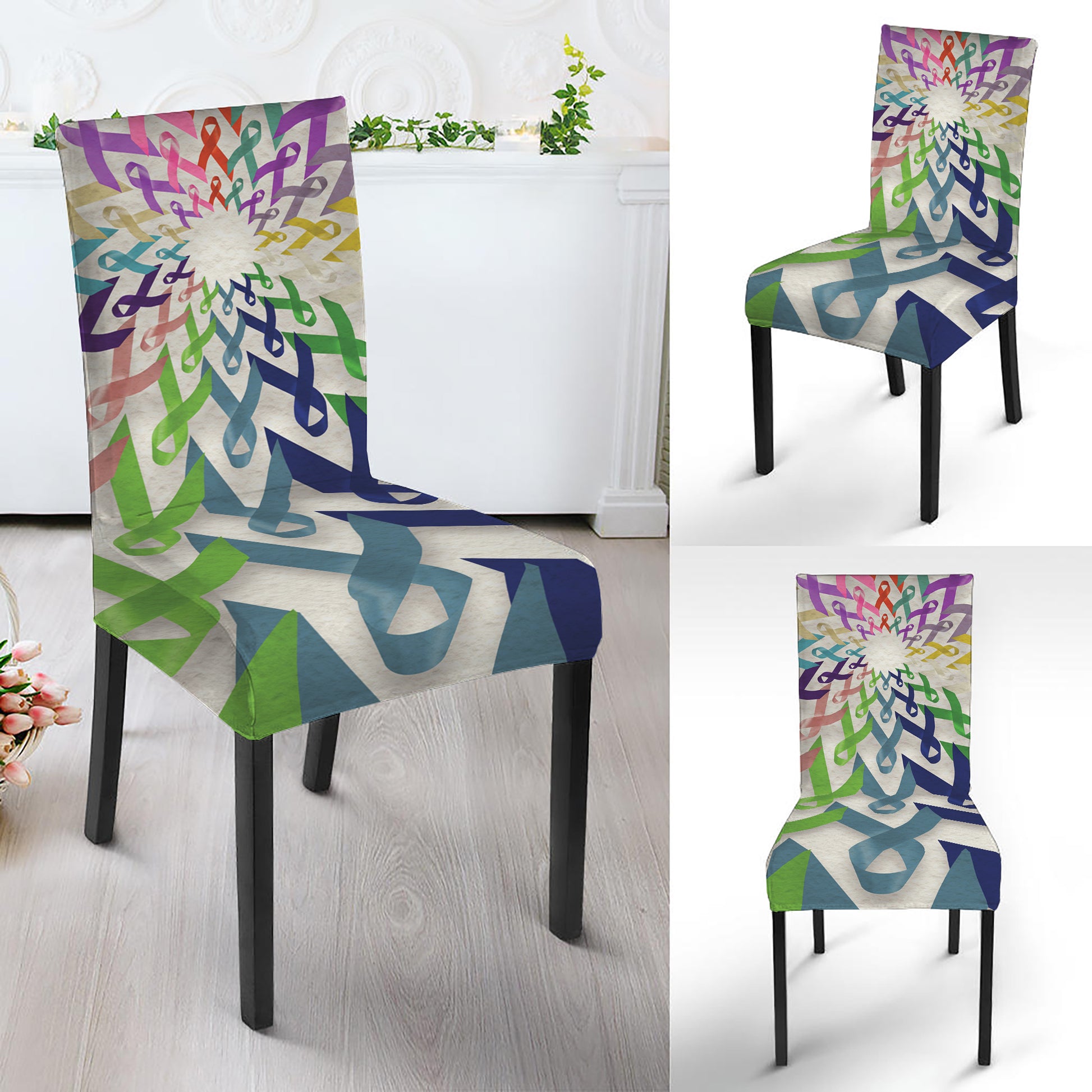 All Cancer Awareness Mandala Print Dining Chair Slipcover