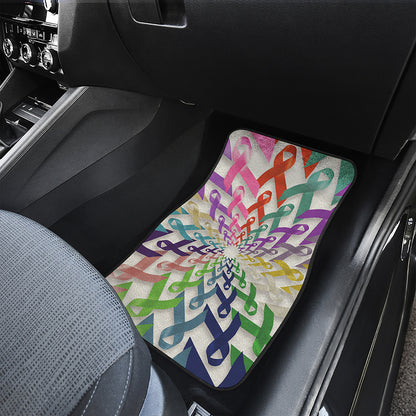 All Cancer Awareness Mandala Print Front and Back Car Floor Mats
