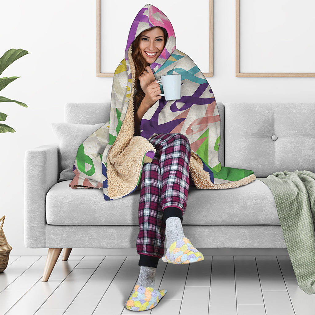 All Cancer Awareness Mandala Print Hooded Blanket