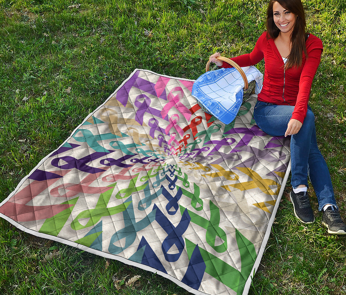 All Cancer Awareness Mandala Print Quilt