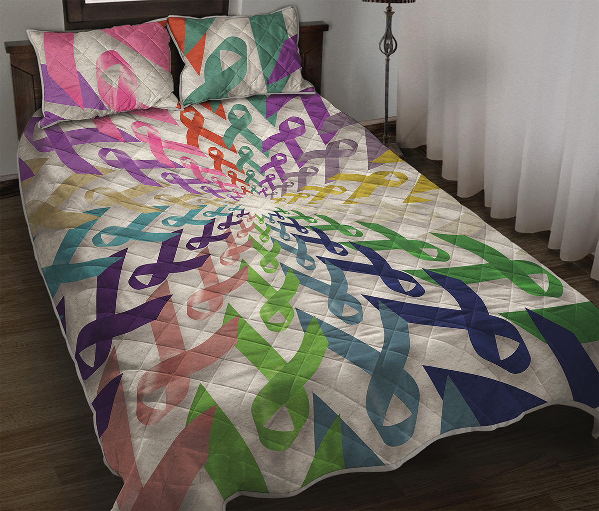 All Cancer Awareness Mandala Print Quilt Bed Set