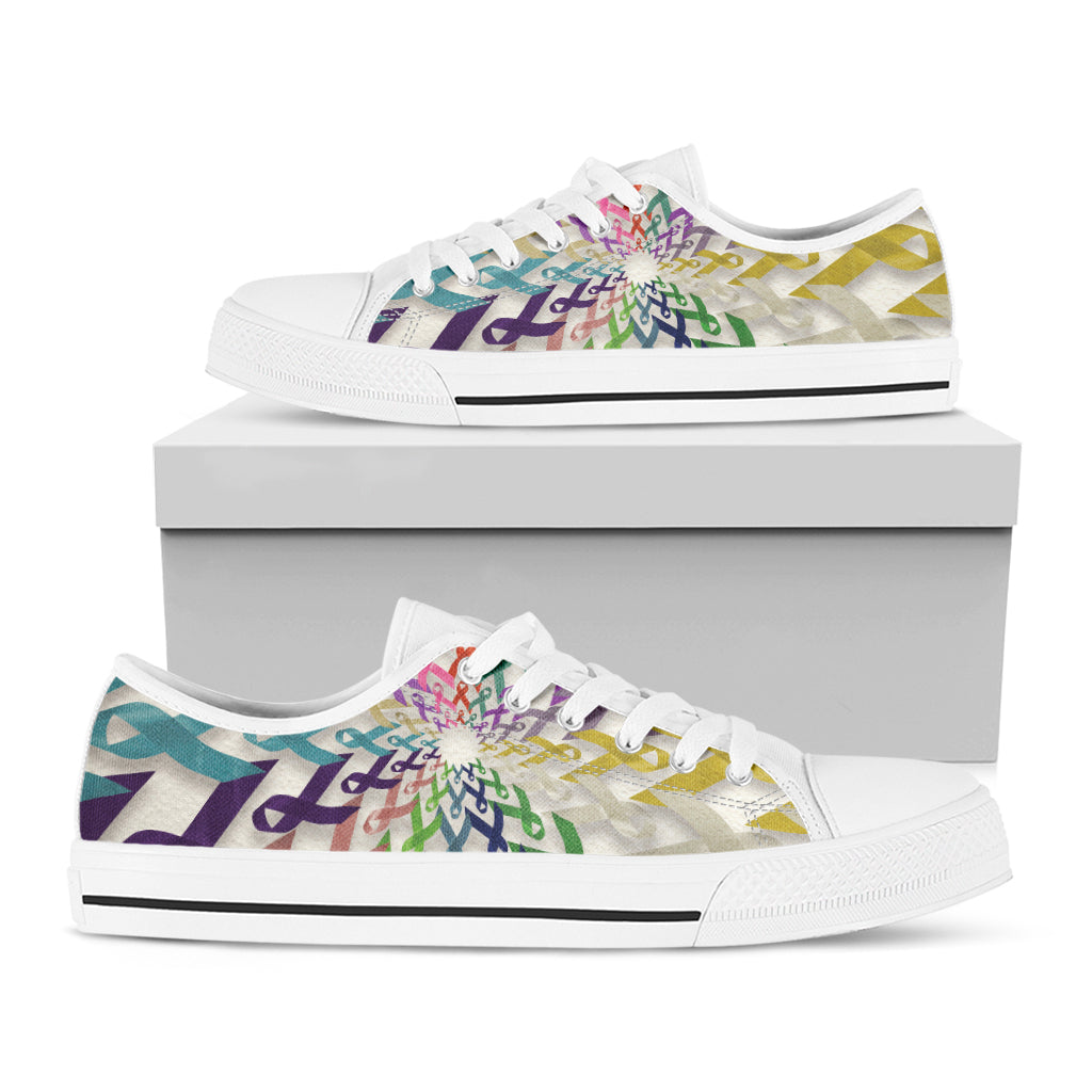 All Cancer Awareness Mandala Print White Low Top Shoes