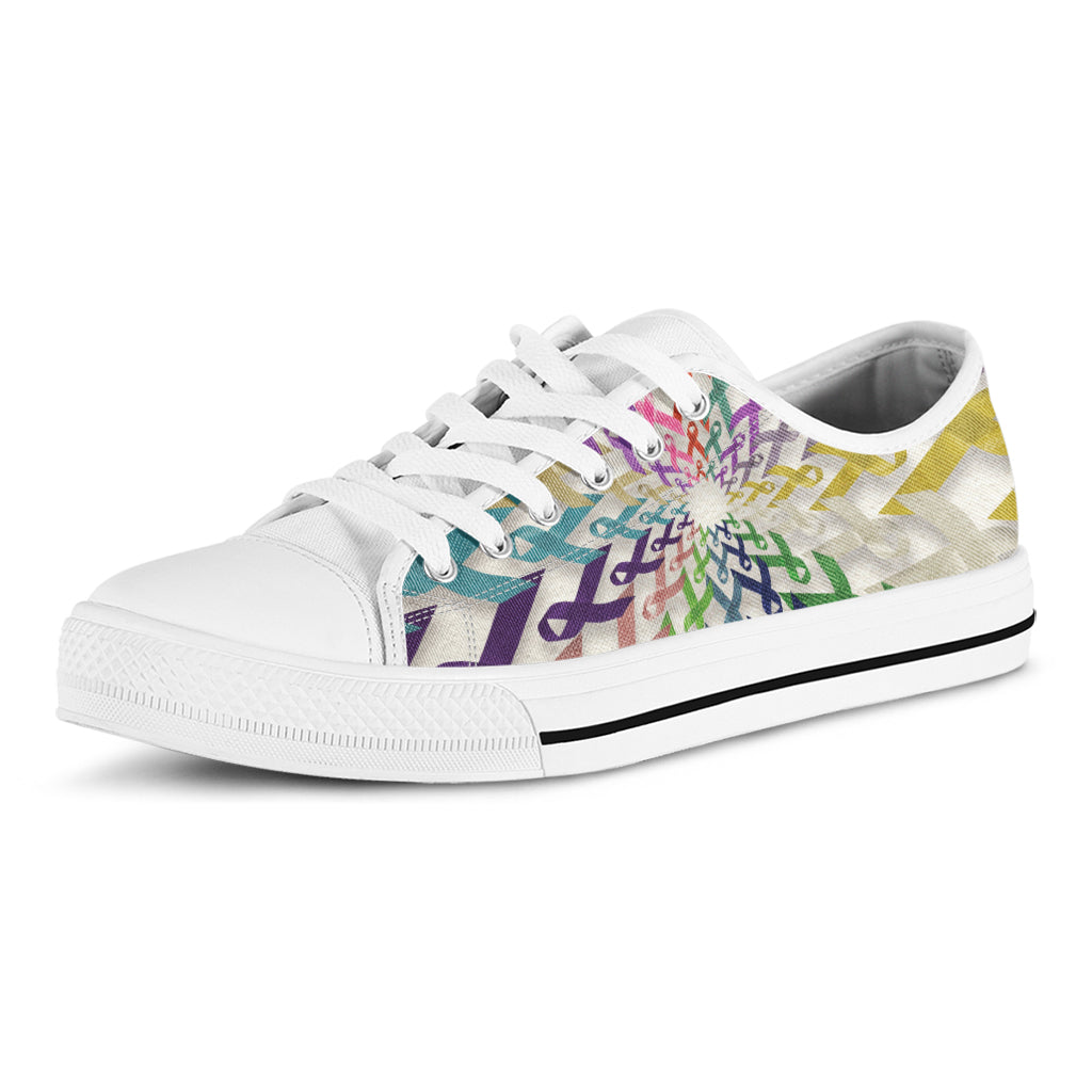 All Cancer Awareness Mandala Print White Low Top Shoes