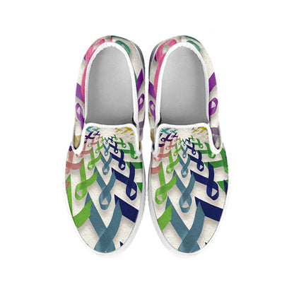 All Cancer Awareness Mandala Print White Slip On Shoes