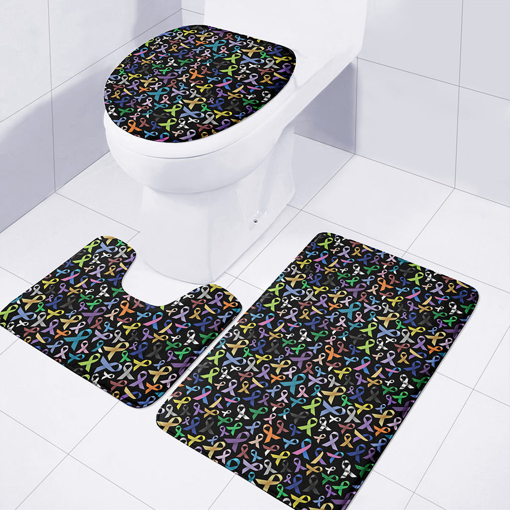 All Cancer Awareness Pattern Print 3 Piece Bath Mat Set