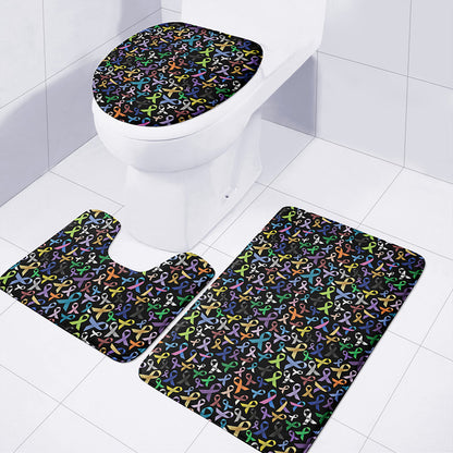 All Cancer Awareness Pattern Print 3 Piece Bath Mat Set