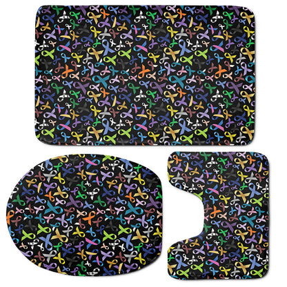 All Cancer Awareness Pattern Print 3 Piece Bath Mat Set