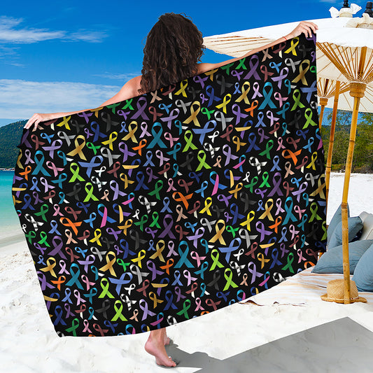 All Cancer Awareness Pattern Print Beach Sarong Wrap