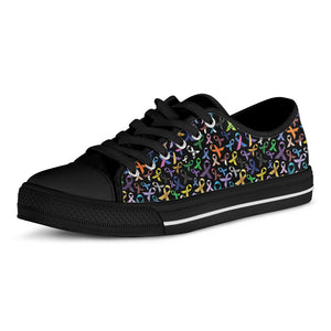 All Cancer Awareness Pattern Print Black Low Top Shoes