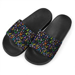 All Cancer Awareness Pattern Print Black Slide Sandals