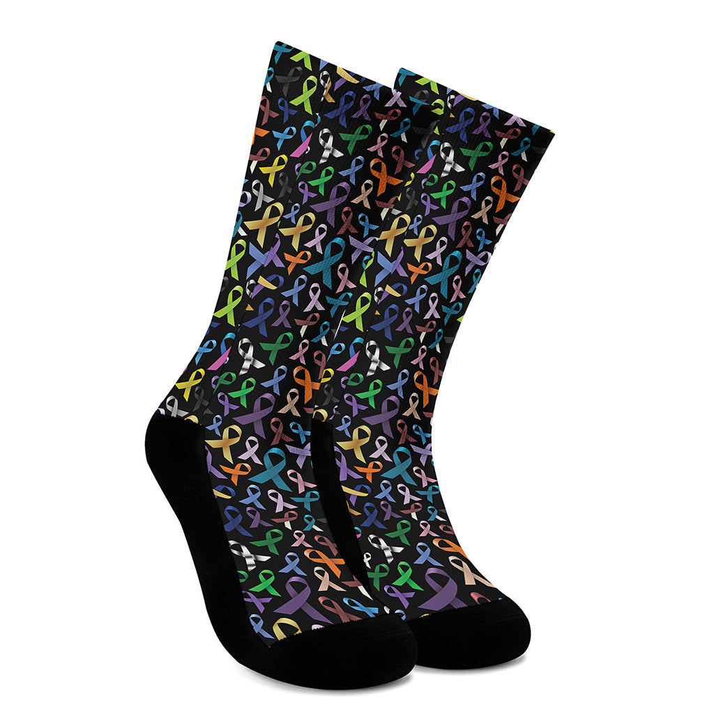 All Cancer Awareness Pattern Print Crew Socks