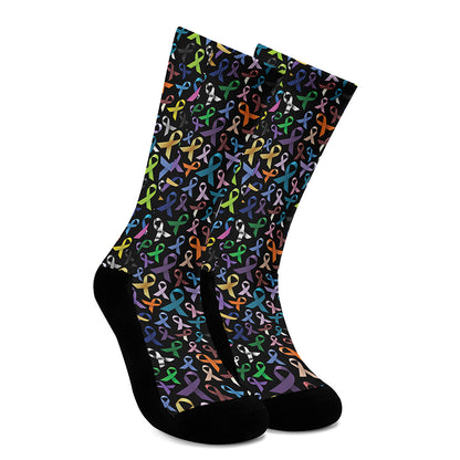 All Cancer Awareness Pattern Print Crew Socks