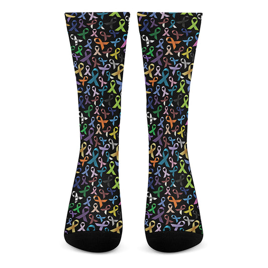 All Cancer Awareness Pattern Print Crew Socks