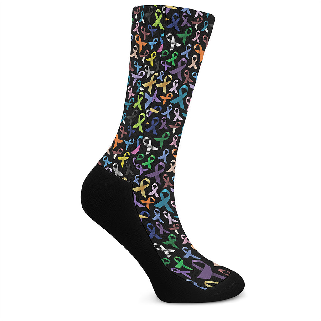 All Cancer Awareness Pattern Print Crew Socks