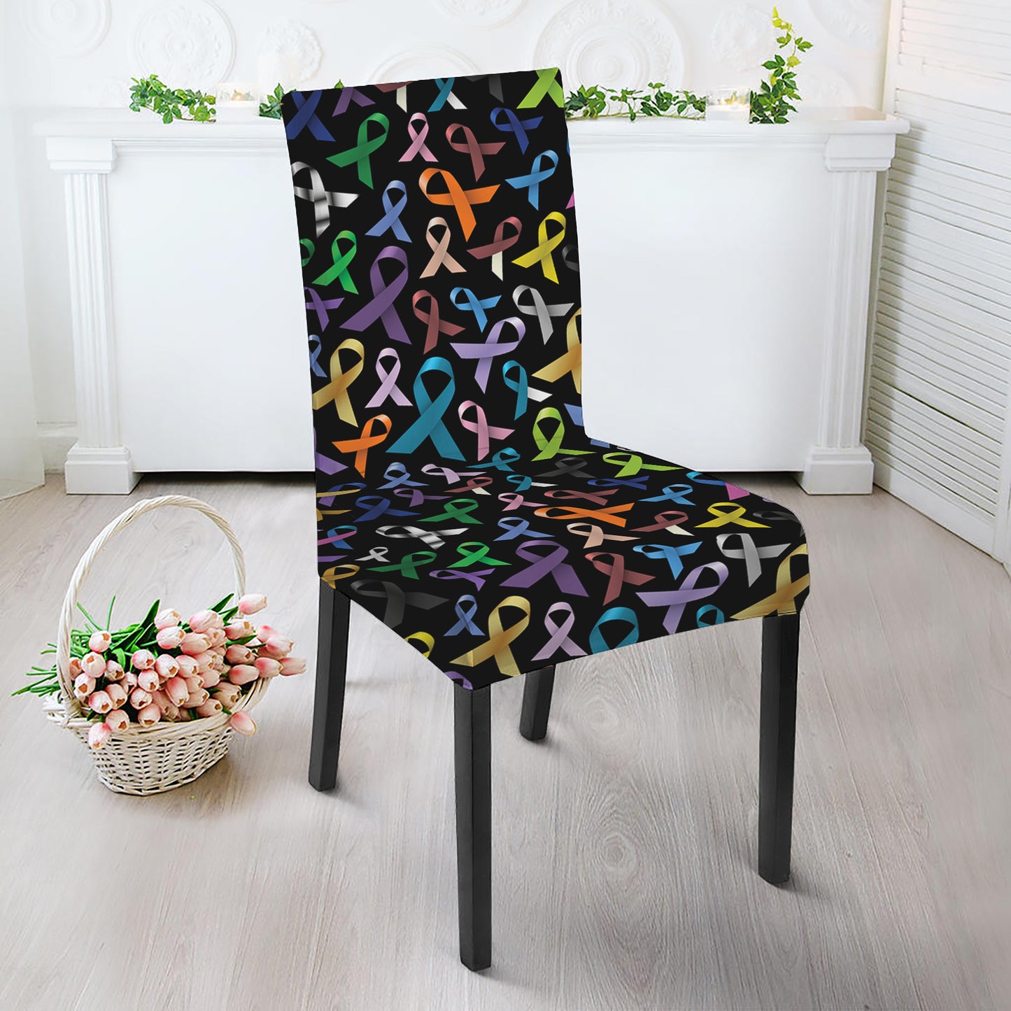 All Cancer Awareness Pattern Print Dining Chair Slipcover
