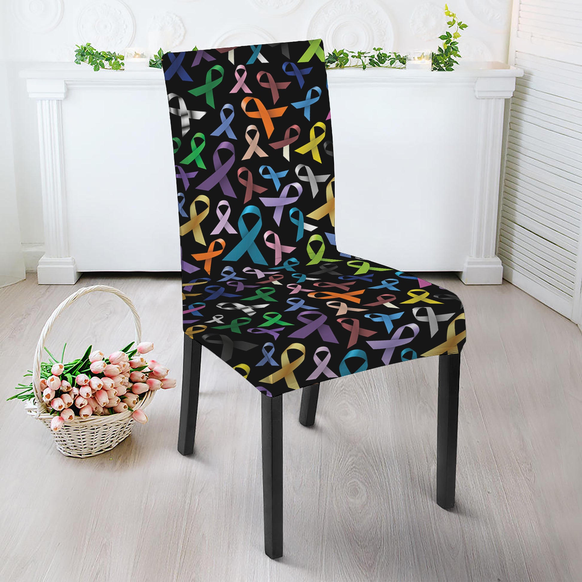 All Cancer Awareness Pattern Print Dining Chair Slipcover