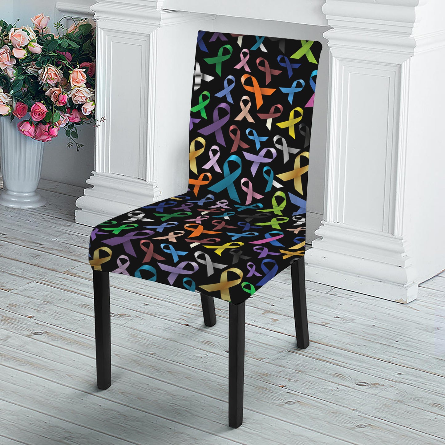 All Cancer Awareness Pattern Print Dining Chair Slipcover