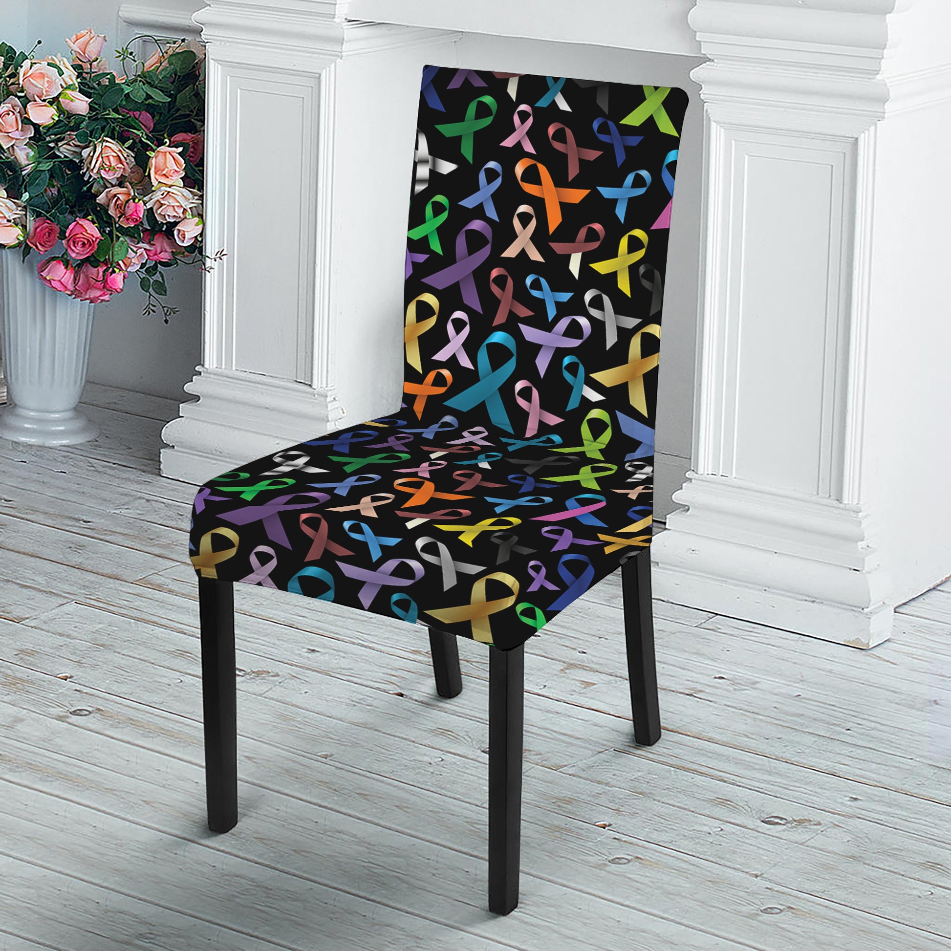 All Cancer Awareness Pattern Print Dining Chair Slipcover