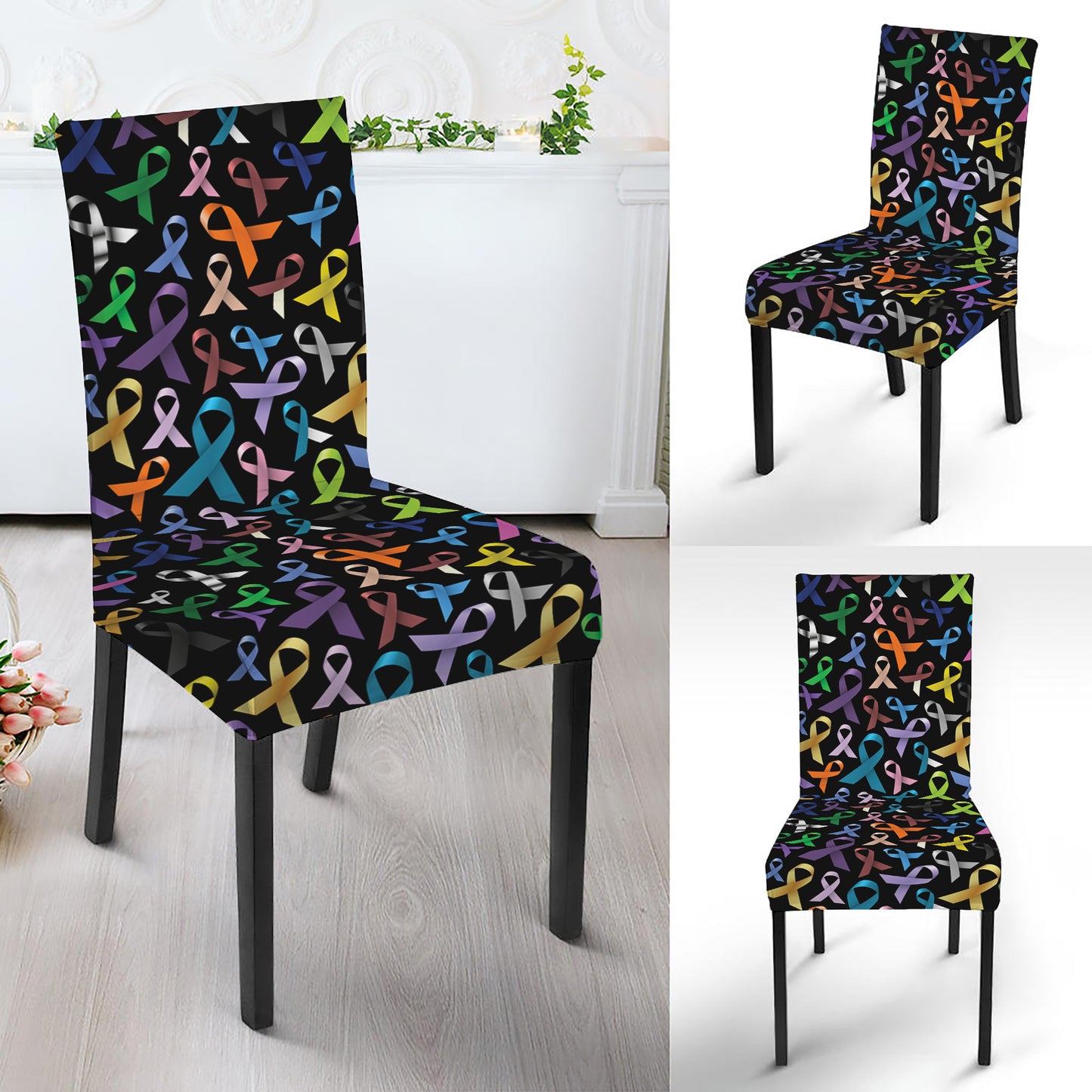 All Cancer Awareness Pattern Print Dining Chair Slipcover