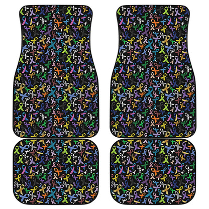 All Cancer Awareness Pattern Print Front and Back Car Floor Mats