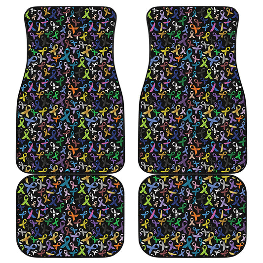 All Cancer Awareness Pattern Print Front and Back Car Floor Mats