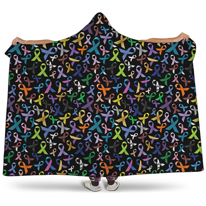 All Cancer Awareness Pattern Print Hooded Blanket