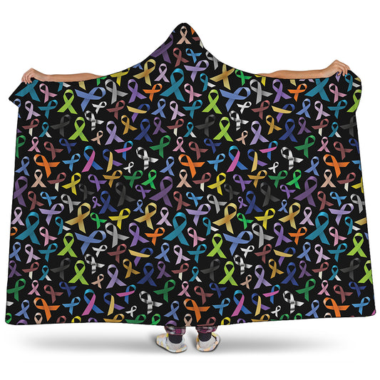 All Cancer Awareness Pattern Print Hooded Blanket