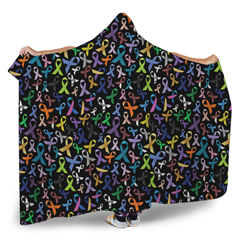 All Cancer Awareness Pattern Print Hooded Blanket