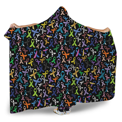 All Cancer Awareness Pattern Print Hooded Blanket