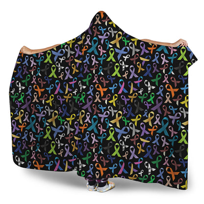 All Cancer Awareness Pattern Print Hooded Blanket