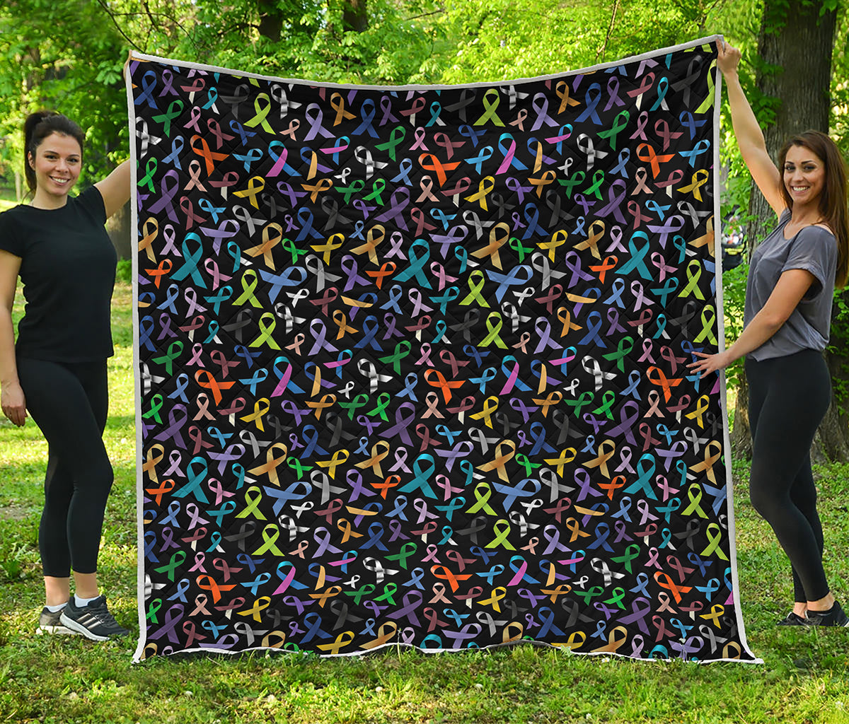 All Cancer Awareness Pattern Print Quilt