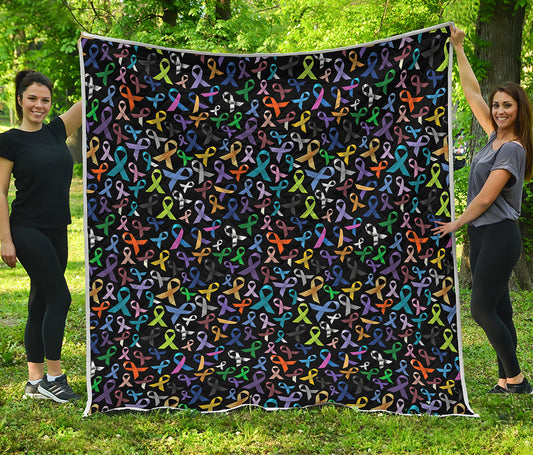All Cancer Awareness Pattern Print Quilt