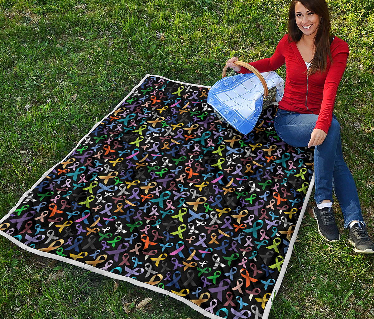 All Cancer Awareness Pattern Print Quilt