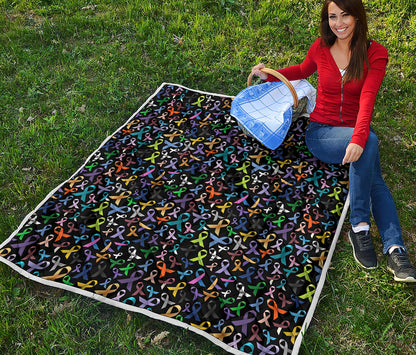 All Cancer Awareness Pattern Print Quilt