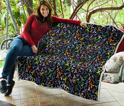 All Cancer Awareness Pattern Print Quilt