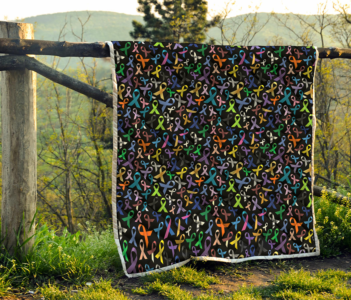 All Cancer Awareness Pattern Print Quilt