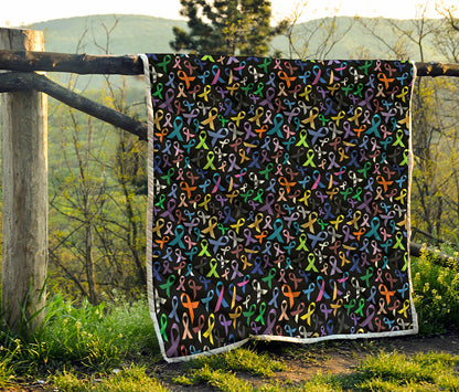 All Cancer Awareness Pattern Print Quilt