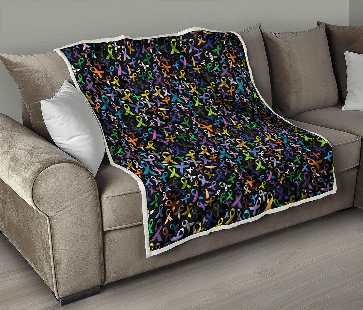 All Cancer Awareness Pattern Print Quilt